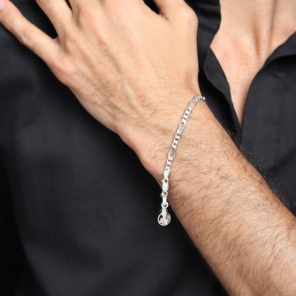 Akshat Sapphire 92.5% pure Sterling Silver Figaro Designer Bracelet with Charm Sai Baba for Men