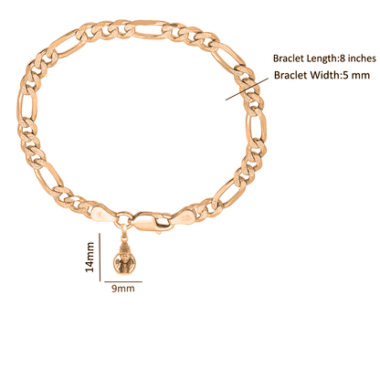 22KT gold plated 92.5% pure Sterling Silver Figaro Designer Bracelet with Charm Sai Baba for Men