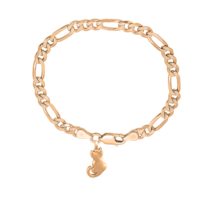 22KT gold plated 92.5% pure Sterling Silver Figaro Designer Bracelet with fashionable Cat for Men