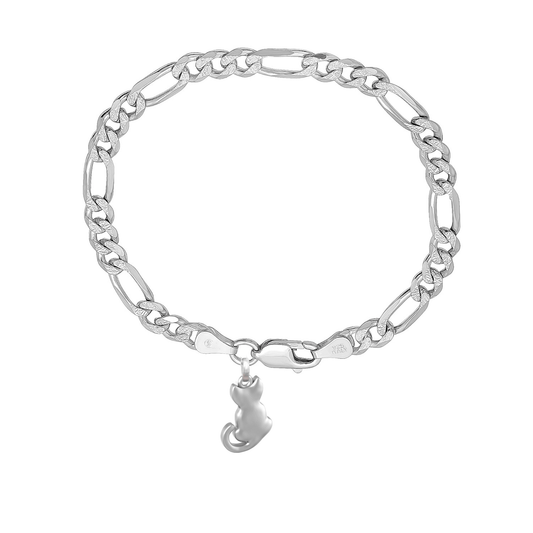 Akshat Sapphire 92.5% pure Sterling Silver Figaro Designer Bracelet with fashionable Cat for Men