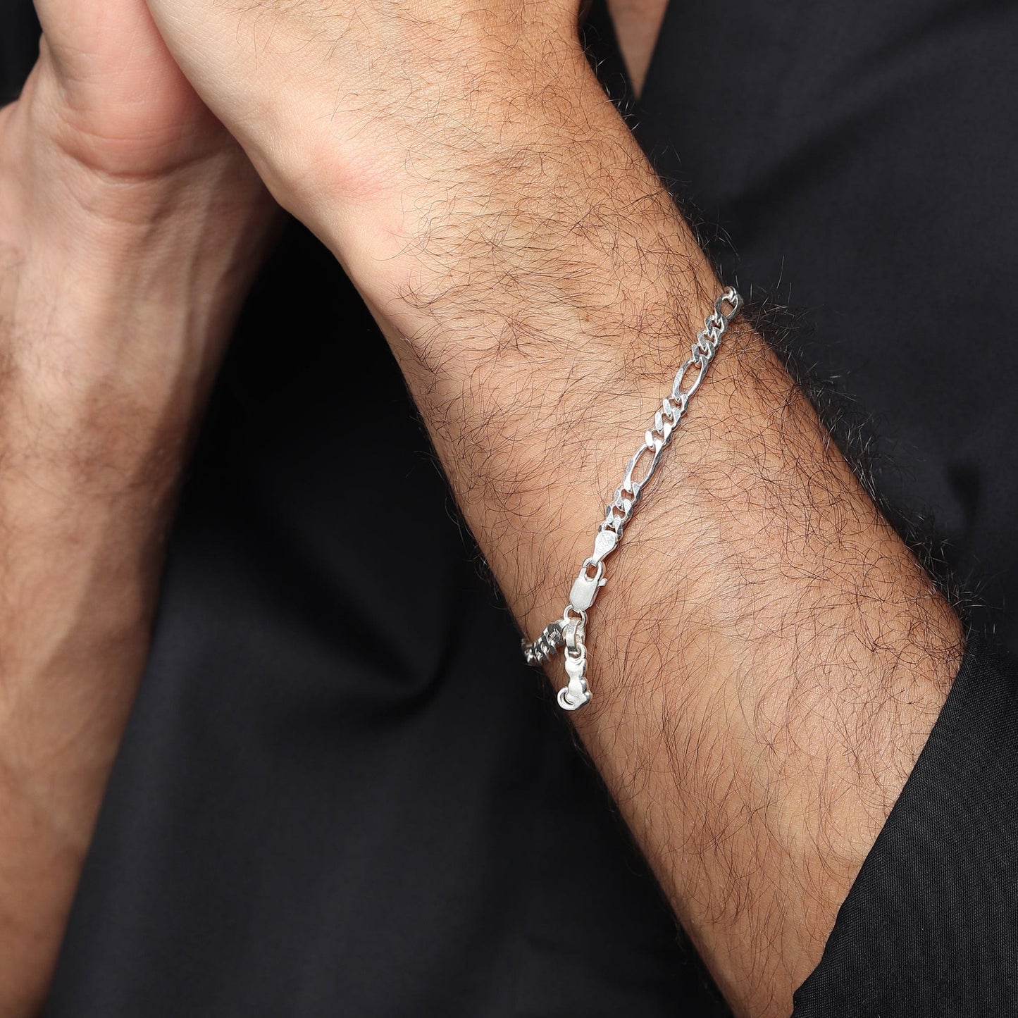 Akshat Sapphire 92.5% pure Sterling Silver Figaro Designer Bracelet with fashionable Cat for Men