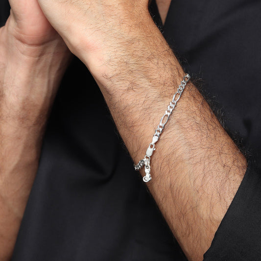 Akshat Sapphire 92.5% pure Sterling Silver Figaro Designer Bracelet with fashionable Cat for Men