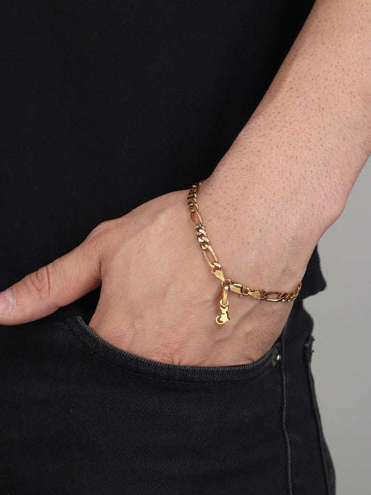 Akshat Sapphire 22KT gold plated  92.5% pure Sterling Silver Figaro Designer Bracelet with fashionable Cat for Men