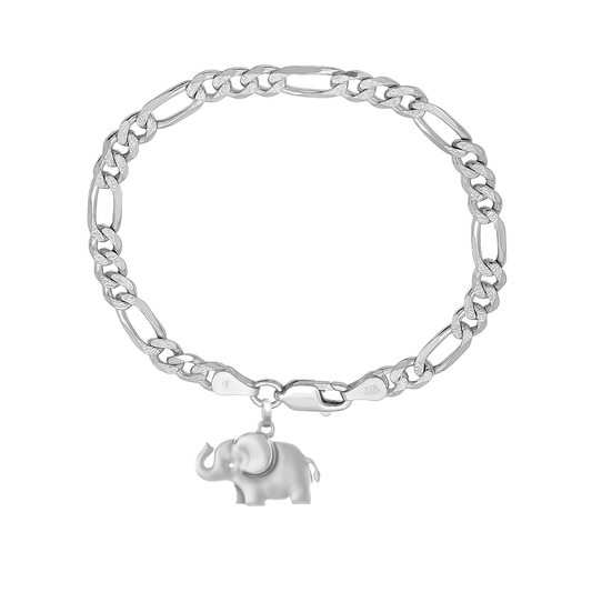 Akshat Sapphire 92.5% pure Sterling Silver Figaro Designer Bracelet with Stylish Elephant for Men