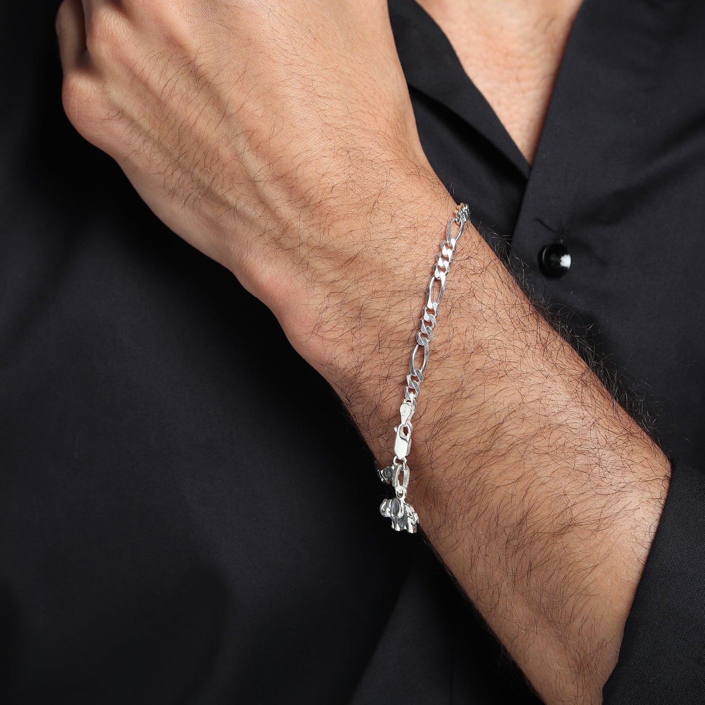 Akshat Sapphire 92.5% pure Sterling Silver Figaro Designer Bracelet with Stylish Elephant for Men