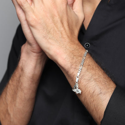 Akshat Sapphire 92.5% pure Sterling Silver Figaro Designer Bracelet with Stylish Elephant for Men