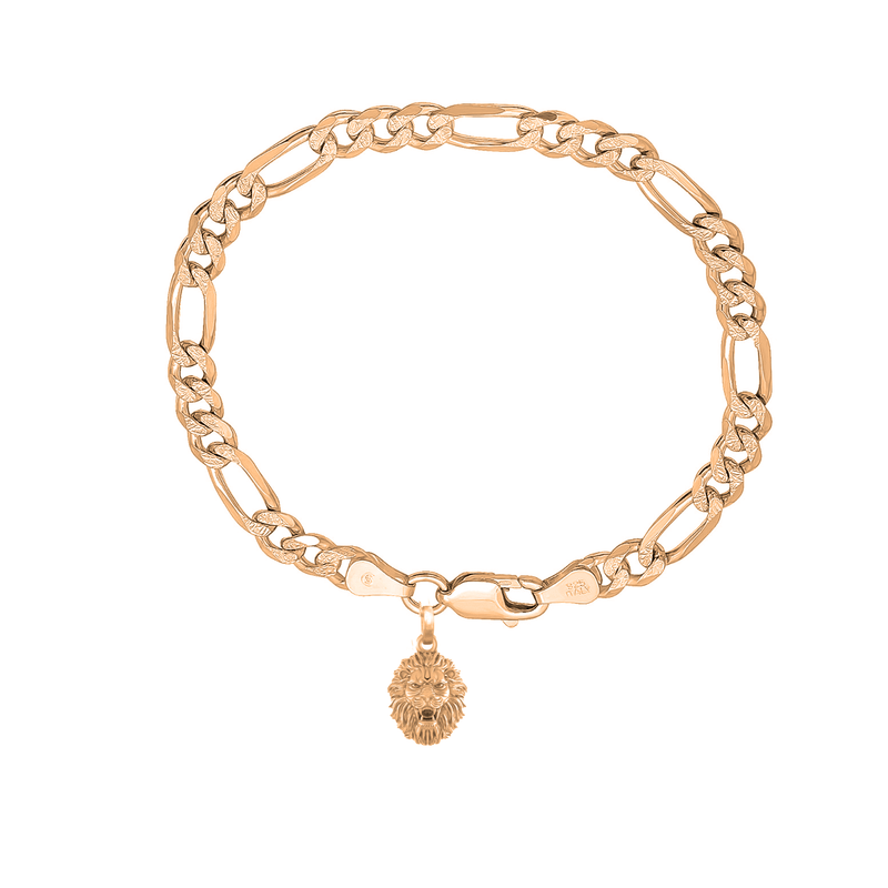 Akshat Sapphire 22KT gold plated  92.5% pure Sterling Silver Figaro Designer Bracelet with Charm Narsimha for Men