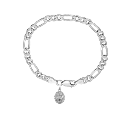 Akshat Sapphire 92.5% pure Sterling Silver Figaro Designer Bracelet with Charm Narsimha for Men