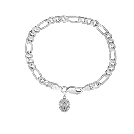 Akshat Sapphire 92.5% pure Sterling Silver Figaro Designer Bracelet with Charm Narsimha for Men
