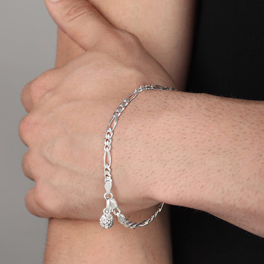 Akshat Sapphire 92.5% pure Sterling Silver Figaro Designer Bracelet with Charm Narsimha for Men