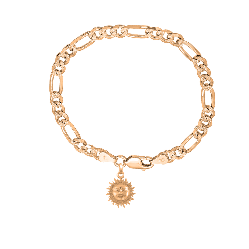 Akshat Sapphire 22KT gold plated  92.5% pure Sterling Silver Figaro Designer Bracelet with Charm Surya for Men & Boys