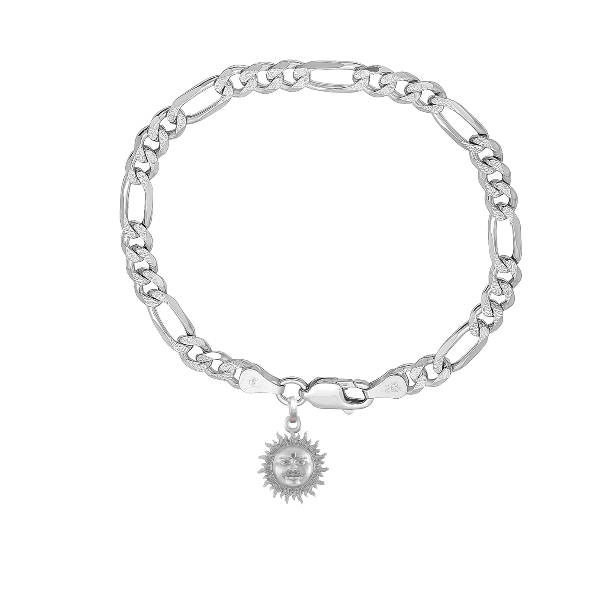 Akshat Sapphire 92.5% pure Sterling Silver Figaro Designer Bracelet with Charm Surya for Men & Boys