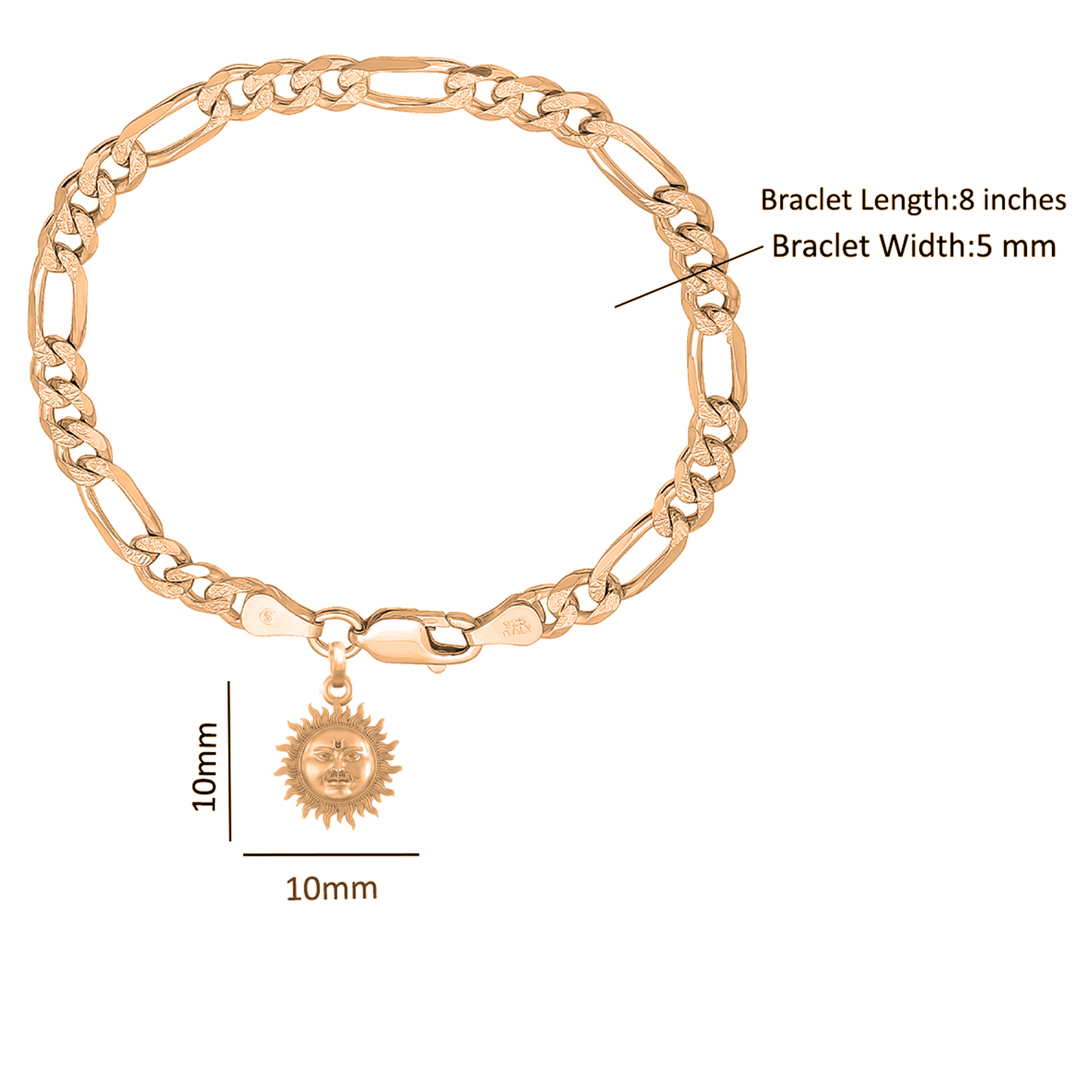 Akshat Sapphire 22KT gold plated  92.5% pure Sterling Silver Figaro Designer Bracelet with Charm Surya for Men & Boys