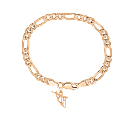 Akshat Sapphire 22KT gold plated  92.5% pure Sterling Silver Figaro Designer Bracelet with Charm God Ram Name for Men