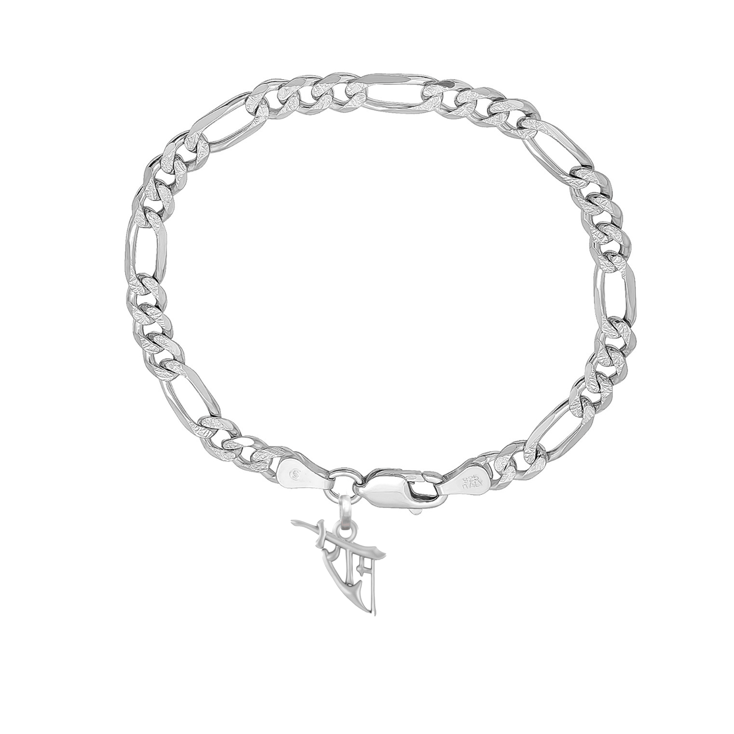 Akshat Sapphire 92.5% pure Sterling Silver Figaro Designer Bracelet with Charm God Ram Name for Men
