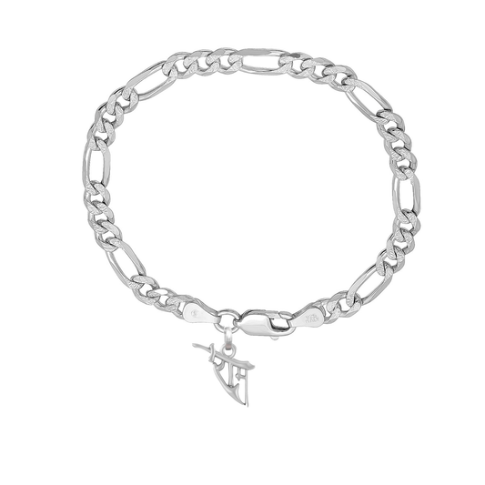 Akshat Sapphire 92.5% pure Sterling Silver Figaro Designer Bracelet with Charm God Ram Name for Men