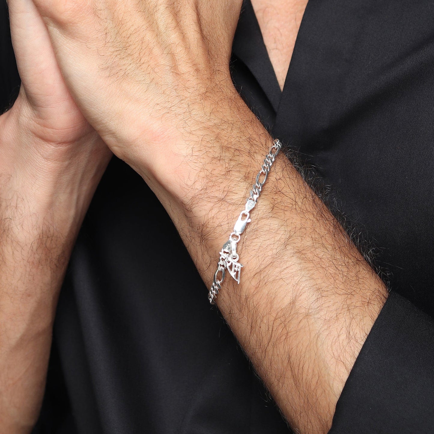 Akshat Sapphire 92.5% pure Sterling Silver Figaro Designer Bracelet with Charm God Ram Name for Men