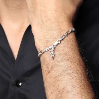 Akshat Sapphire 92.5% pure Sterling Silver Figaro Designer Bracelet with Charm God Ram Name for Men