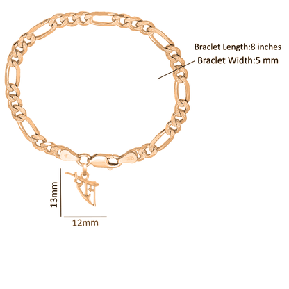 Akshat Sapphire 22KT gold plated  92.5% pure Sterling Silver Figaro Designer Bracelet with Charm God Ram Name for Men