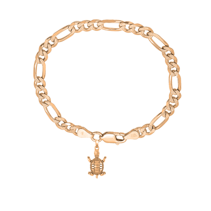 22KT gold plated 92.5% pure Sterling Silver Figaro Designer Bracelet with Stylish Tortoise for Men