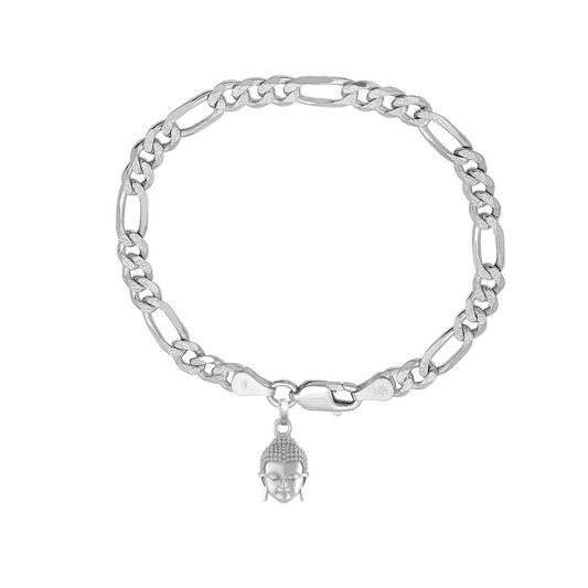 Akshat Sapphire 92.5% pure Sterling Silver Figaro Designer Bracelet with Charm Buddha for Men & Boys