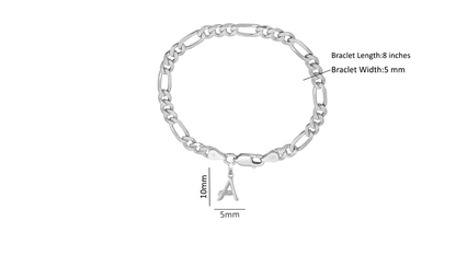 Akshat Sapphire 92.5% pure Sterling Silver Figaro Designer Bracelet with A Alphabet for Men