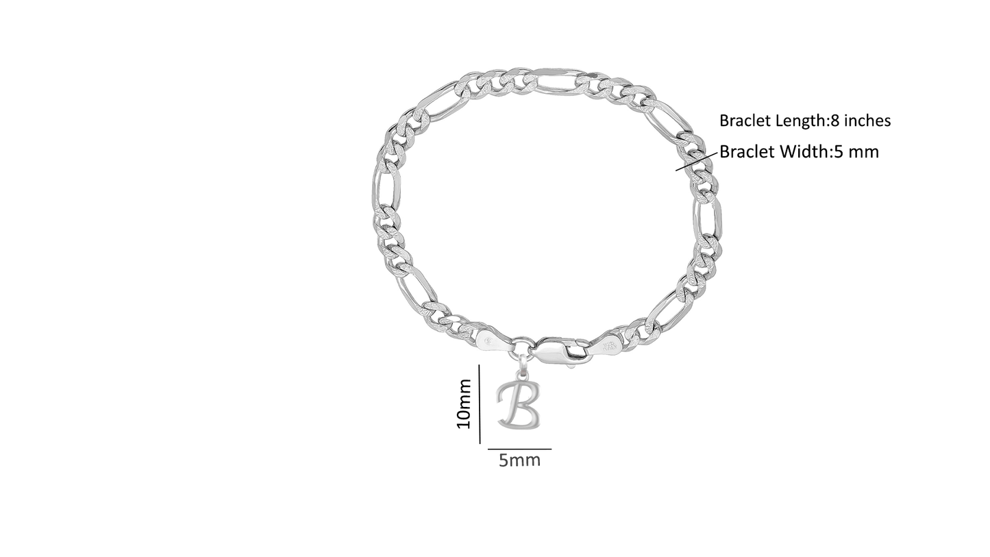 Akshat Sapphire 92.5% pure Sterling Silver Figaro Designer Bracelet with B Alphabet for Men