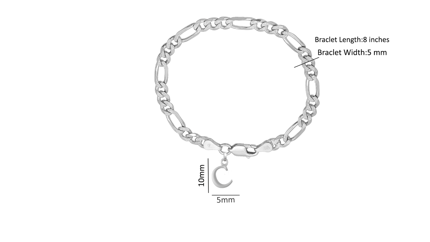 Akshat Sapphire 92.5% pure Sterling Silver Figaro Designer Bracelet with C Alphabet for Men