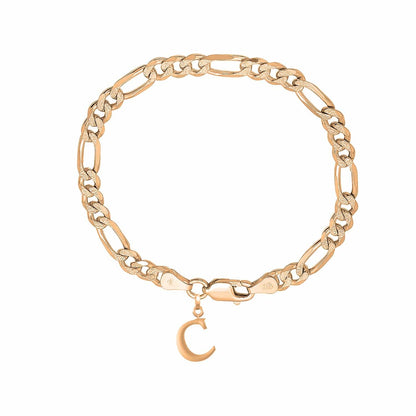 22KT gold plated 92.5% pure Sterling Silver Figaro Designer Bracelet with C Alphabet for Men
