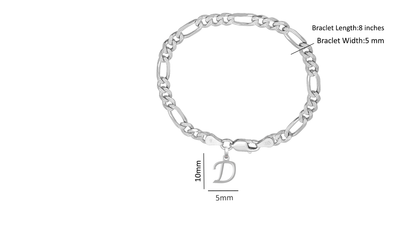 Akshat Sapphire 92.5% pure Sterling Silver Figaro Designer Bracelet with D Alphabet for Men