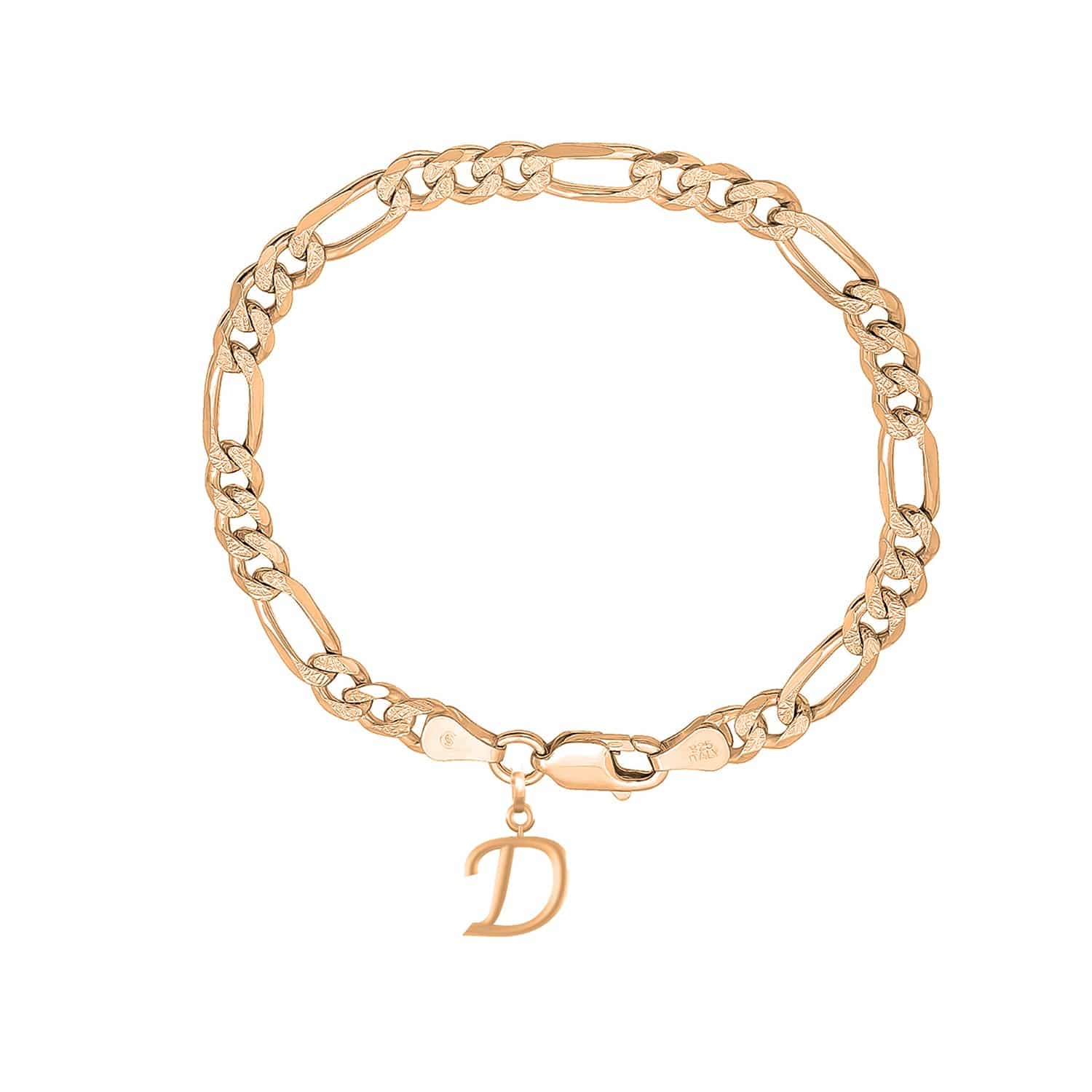 Akshat Sapphire 22KT gold plated 92.5% pure Sterling Silver Figaro Designer Bracelet with D Alphabet for Men