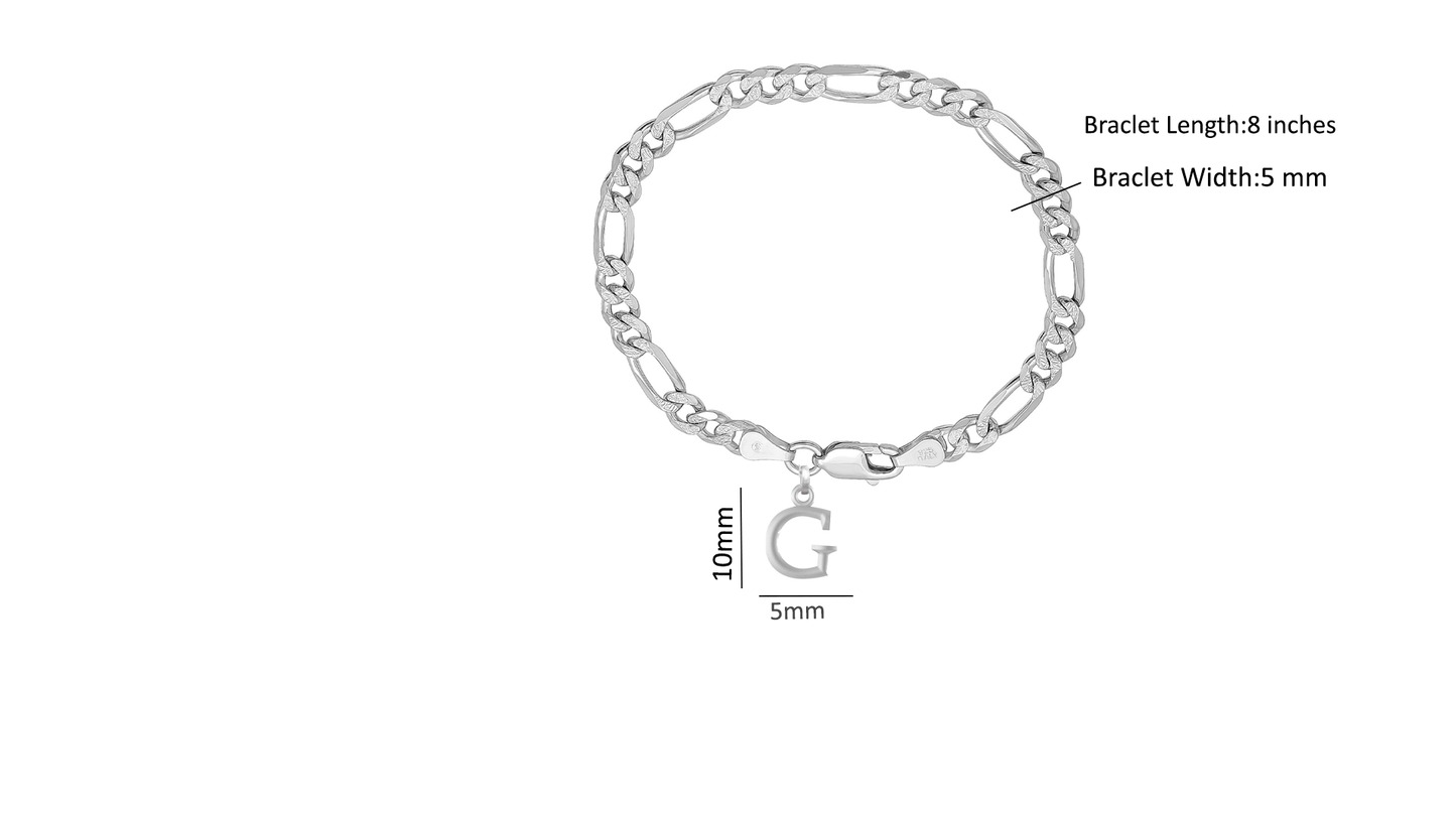 Akshat Sapphire 92.5% pure Sterling Silver Figaro Designer Bracelet with G Alphabet for Men