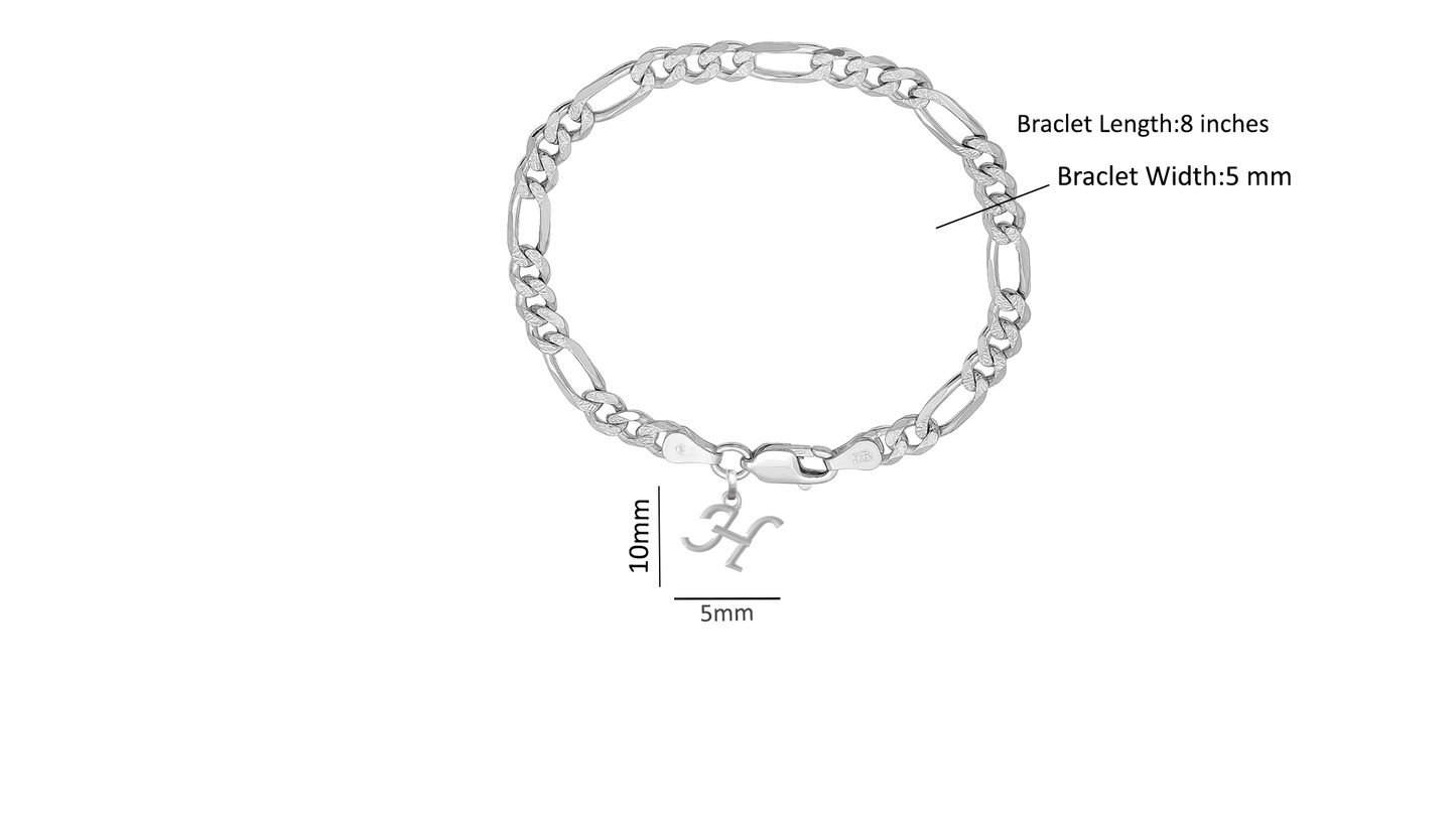 Akshat Sapphire 92.5% pure Sterling Silver Figaro Designer Bracelet with H Alphabet for Men
