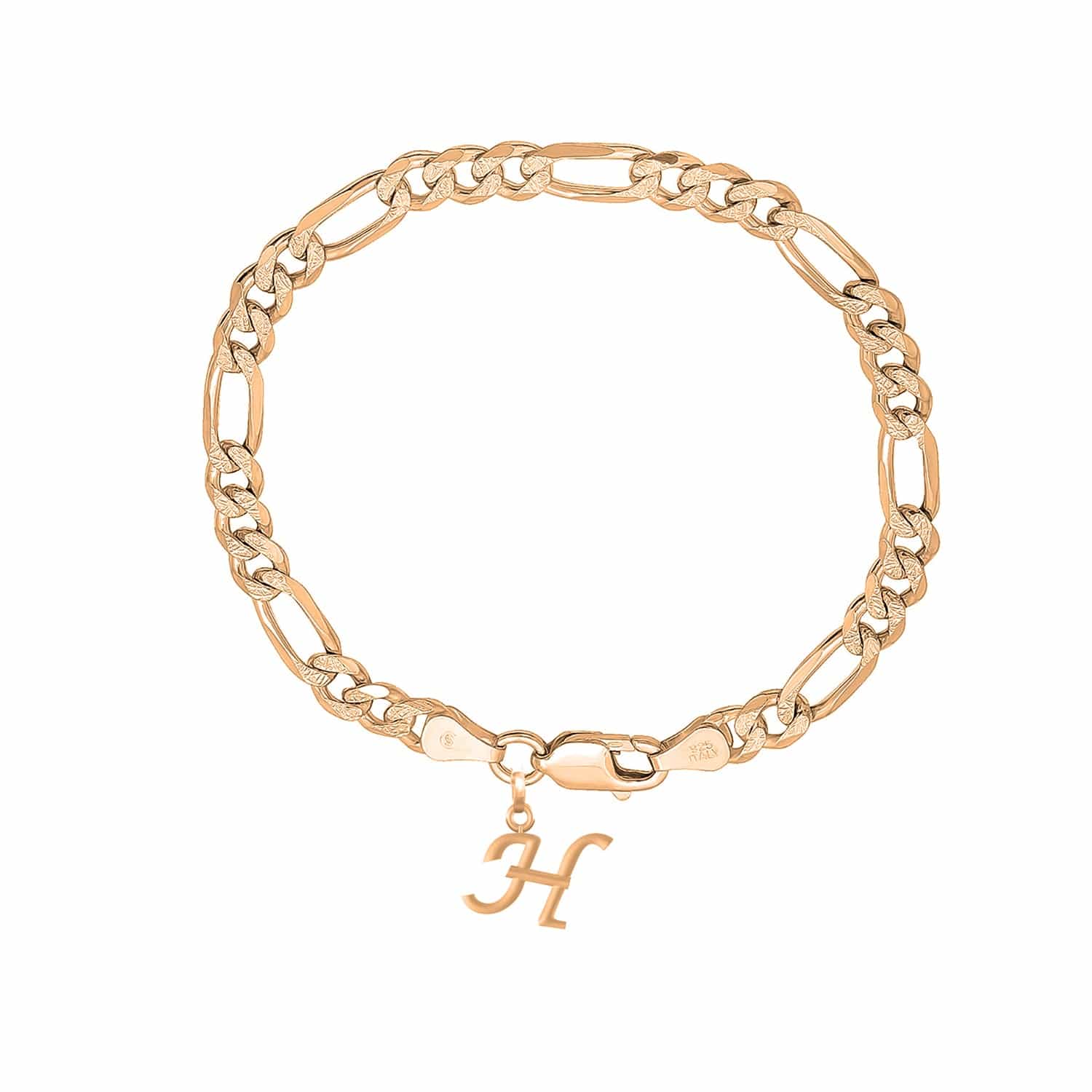 Akshat Sapphire 22KT gold plated 92.5% pure Sterling Silver Figaro Designer Bracelet with H Alphabet for Men