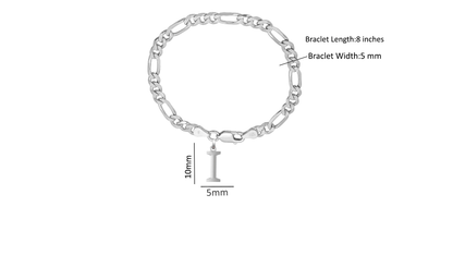 Akshat Sapphire 92.5% pure Sterling Silver Figaro Designer Bracelet with I Alphabet for Men