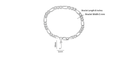 Akshat Sapphire 92.5% pure Sterling Silver Figaro Designer Bracelet with J Alphabet for Men