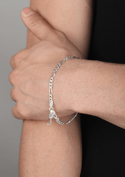 Akshat Sapphire 92.5% pure Sterling Silver Figaro Designer Bracelet with J Alphabet for Men