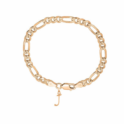 22KT gold plated 92.5% pure Sterling Silver Figaro Designer Bracelet with J Alphabet for Men