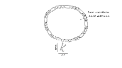 Akshat Sapphire 92.5% pure Sterling Silver Figaro Designer Bracelet with K Alphabet for Men