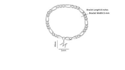 Akshat Sapphire 92.5% pure Sterling Silver Figaro Designer Bracelet with M Alphabet for Men