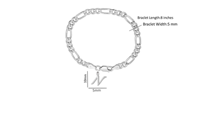 Akshat Sapphire 92.5% pure Sterling Silver Figaro Designer Bracelet with N Alphabet for Men