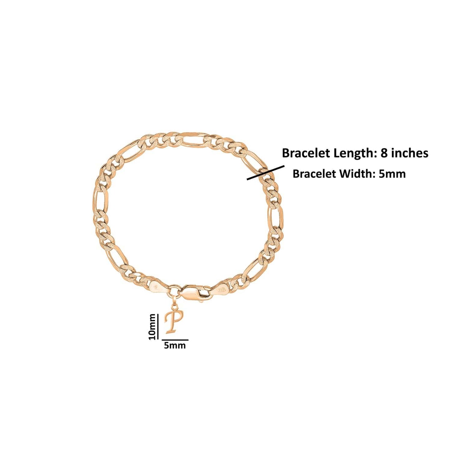 Akshat Sapphire 22KT gold plated 92.5% pure Sterling Silver Figaro Designer Bracelet with P Alphabet for Men