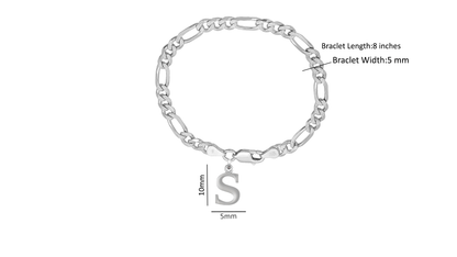 Akshat Sapphire 92.5% pure Sterling Silver Figaro Designer Bracelet with S Alphabet for Men