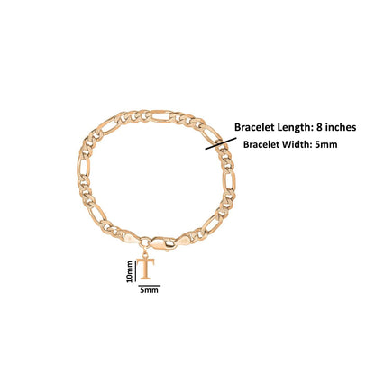 22KT gold plated 92.5% pure Sterling Silver Figaro Designer Bracelet with T Alphabet for Men
