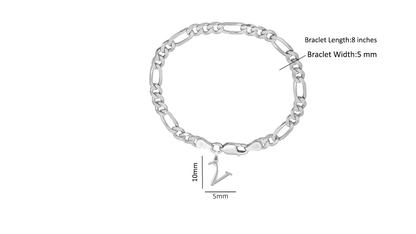 Akshat Sapphire 92.5% pure Sterling Silver Figaro Designer Bracelet with V Alphabet for Men