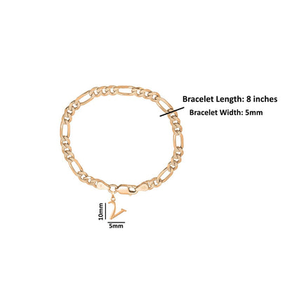 Akshat Sapphire 22KT gold plated 92.5% pure Sterling Silver Figaro Designer Bracelet with V Alphabet for Men