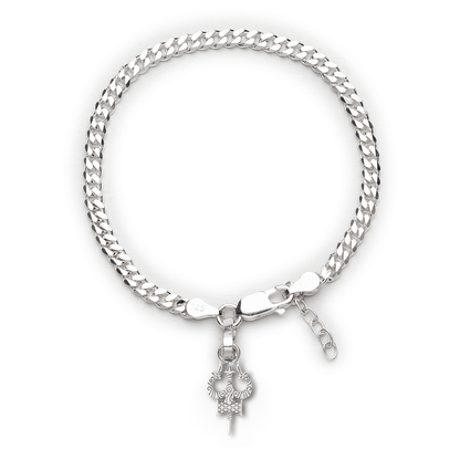Akshat Sapphire 92.5% pure Sterling Silver Curb Designer Bracelet with spiritual Trishul for girls and women