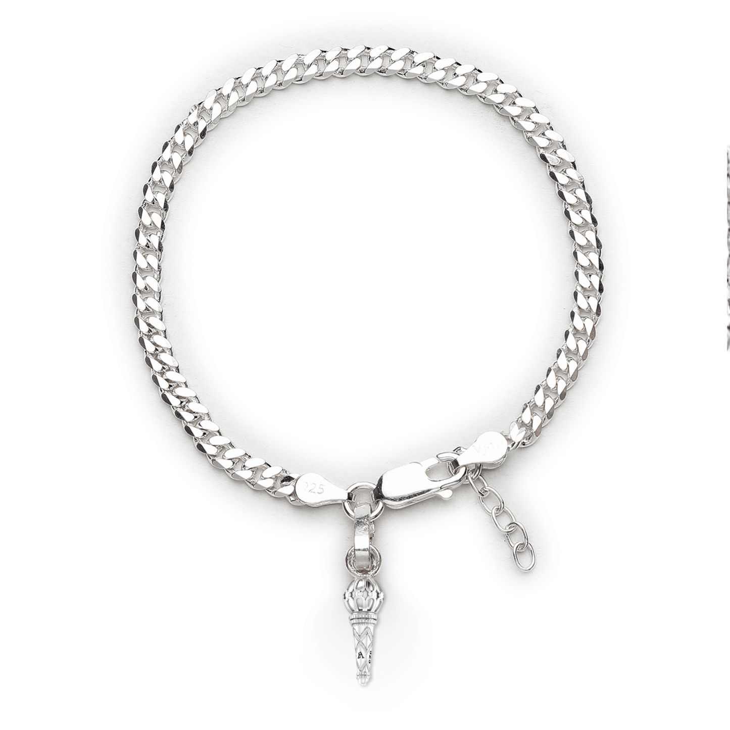 Akshat Sapphire 92.5% pure Sterling Silver Curb Designer Bracelet with Hanuman Gada for Girls and Women