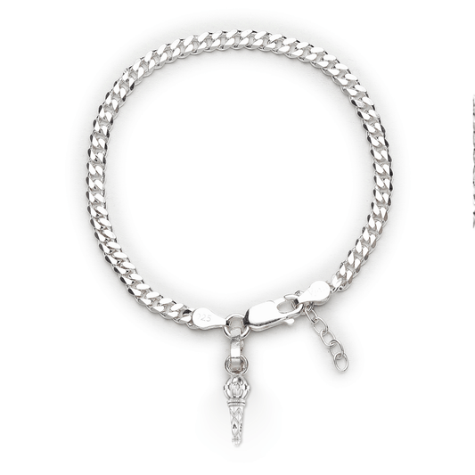 Akshat Sapphire 92.5% pure Sterling Silver Curb Designer Bracelet with Hanuman Gada for Girls and Women