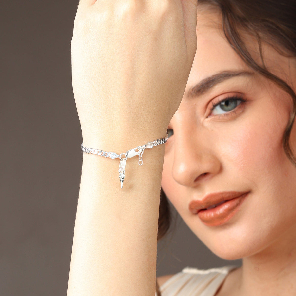 Sterling Silver curb bracelet with hanuman gada charm women by akshat sapphire 92.5 silver BRWCKD7014